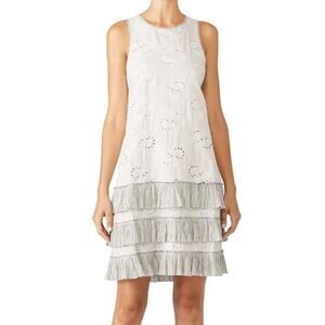 Rebecca Taylor Magic Garden Eyelet Embroidered Ruffle Tiered Linen Dress Size 4